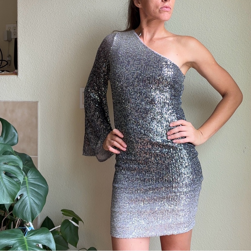 Guess Silver One-Shoulder Dress